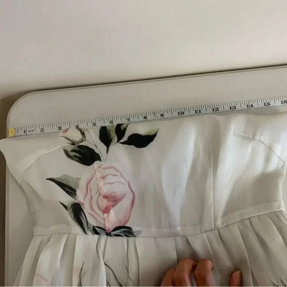 Floral Rose Print 100% Silk Cotton Lining Balloon Skirt Midi Dress Size Small - Picture 11 of 13